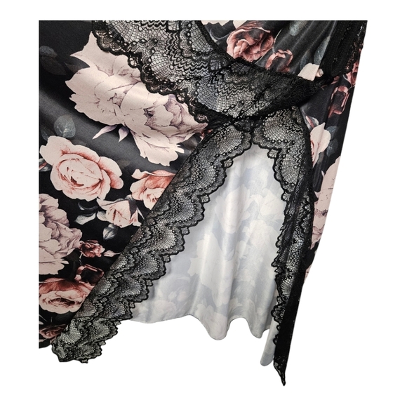 Sheer Floral Chemise with Black Lace Trim - Picture 2 of 4